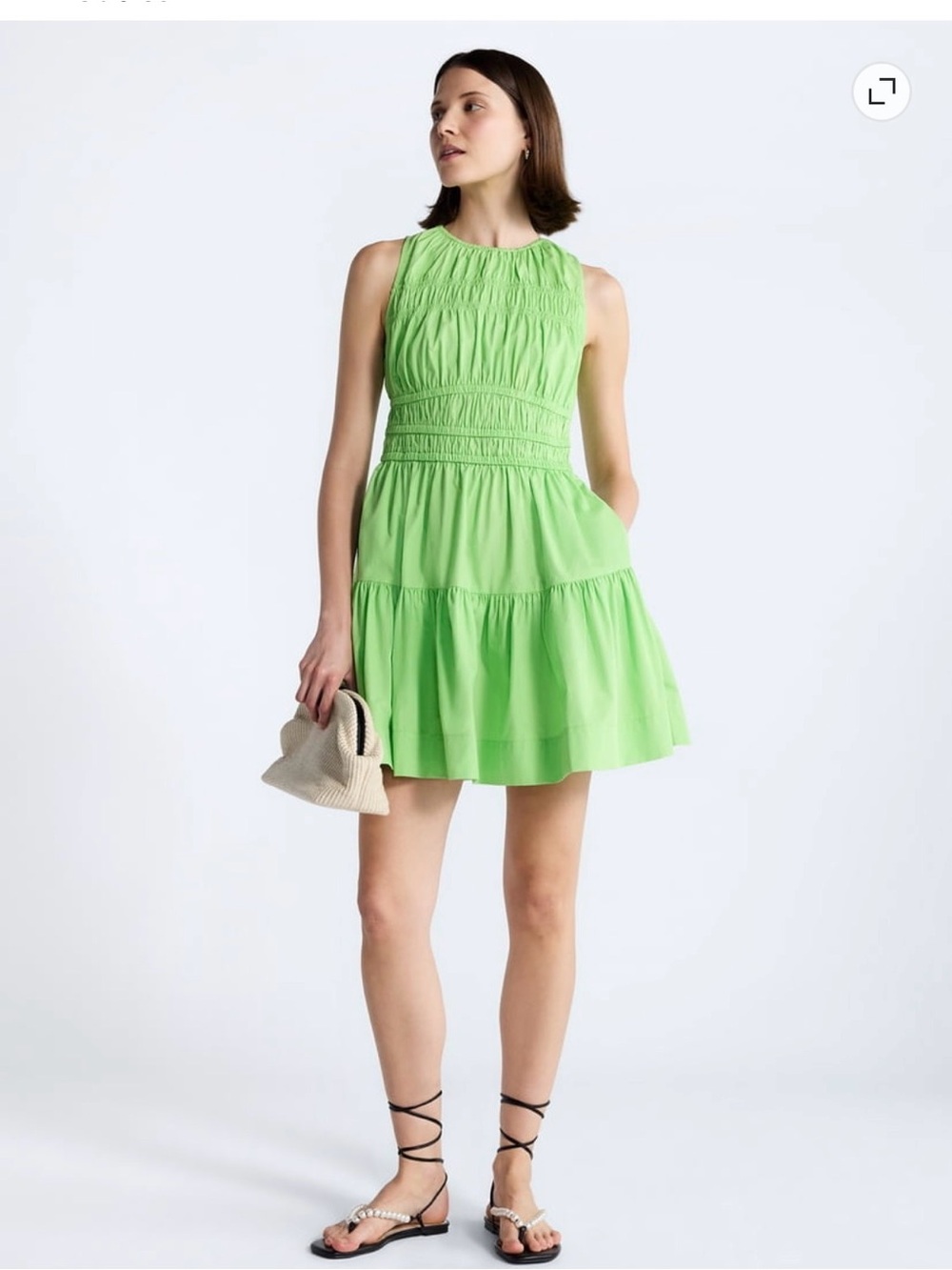 Smocked Waist Sleeveless Mini Dress in Bright Green